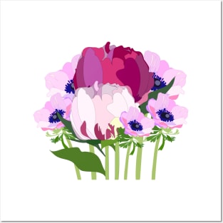 Peonies and anemones pink flowers Posters and Art